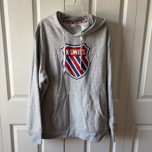 Vintage K-Swiss Hoodie Men's Size XXL Gray Sweatshirt Raised Sewn Logo